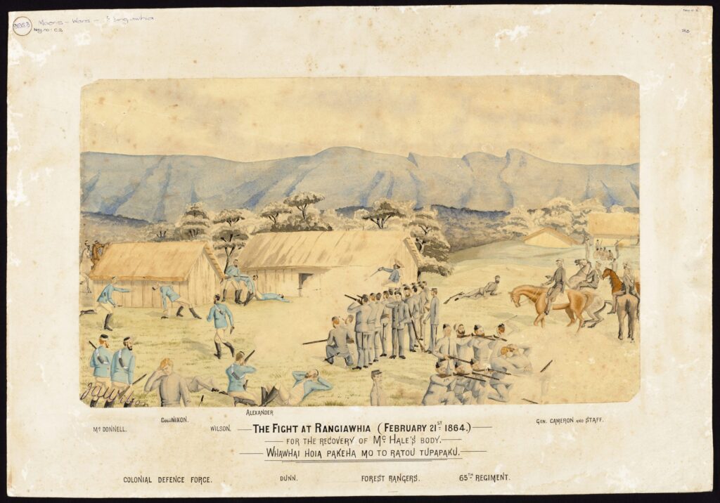 A sketch of the attack on Rangiaowhia in February 1864, by J A Wilson